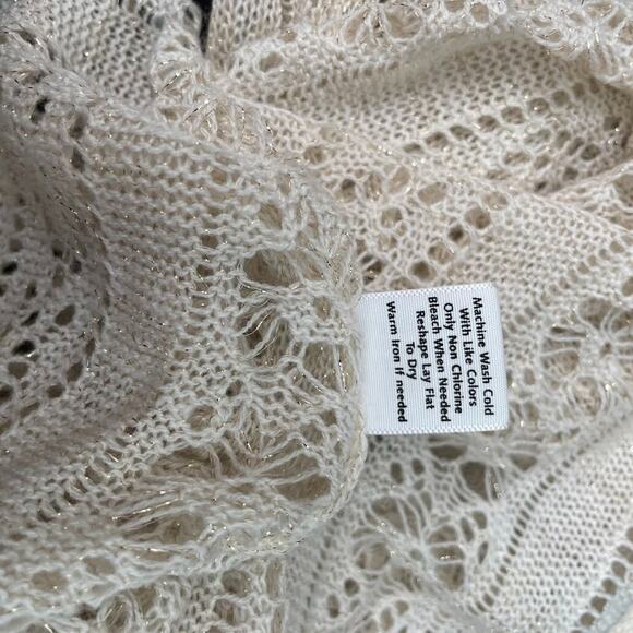 Studio Y Fits Size Small Beige Metallic Gold Pointelle Lightweight Cardigan 70s - Picture 7 of 9